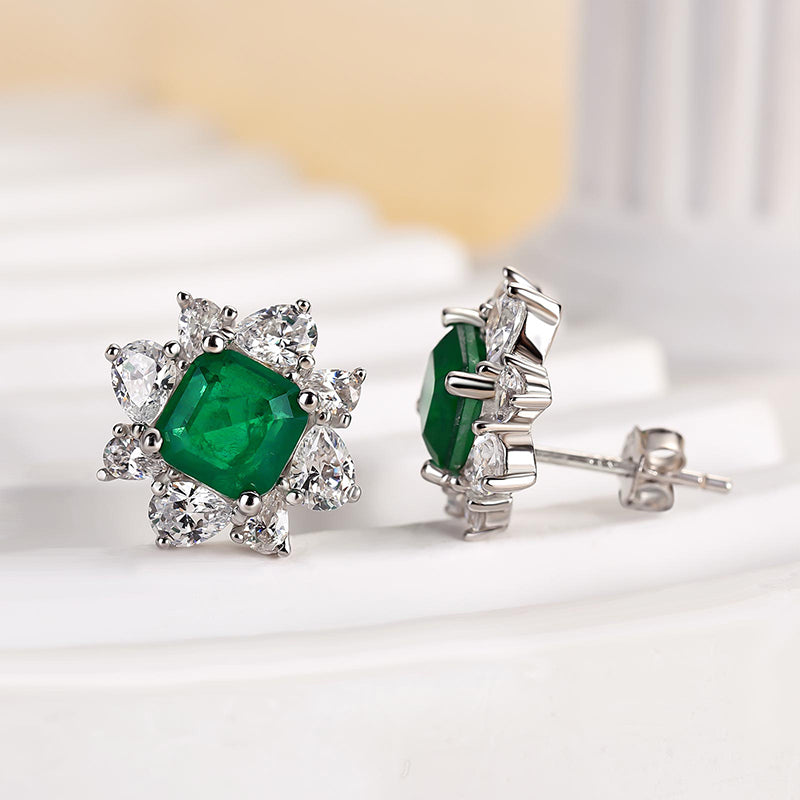 1.25Ct Emerald Green Halo Emerald Cut Earrings
