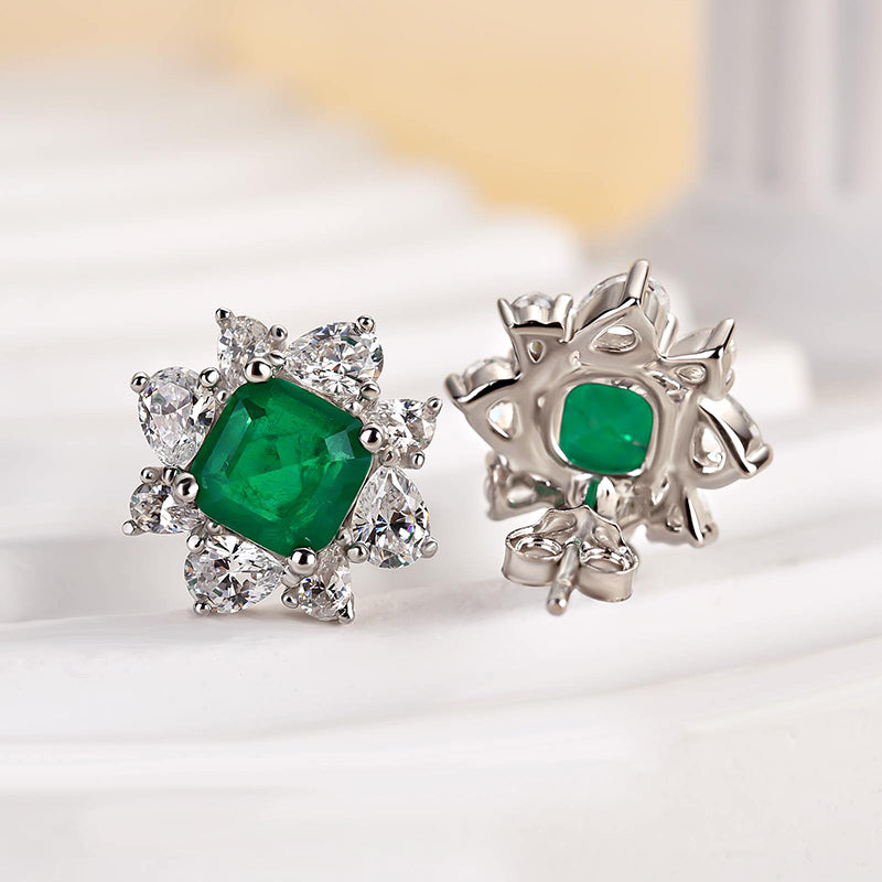 1.25Ct Emerald Green Halo Emerald Cut Earrings