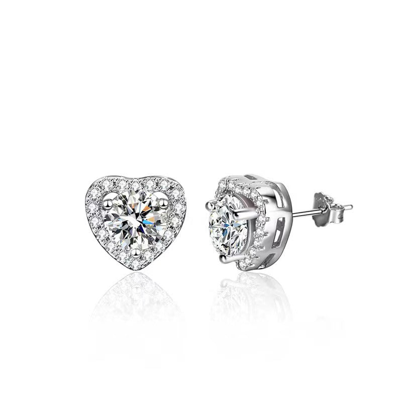 1.0Ct Moissanite Heart Shape Round Cut Earrings In Sterling Silver