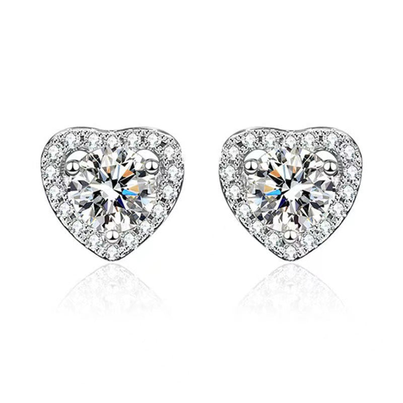 1.0Ct Moissanite Heart Shape Round Cut Earrings In Sterling Silver