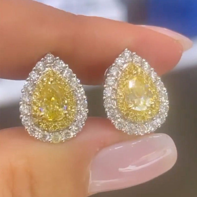 Ahabobo Yellow Stone Pear Cut Women's Stud Earrings