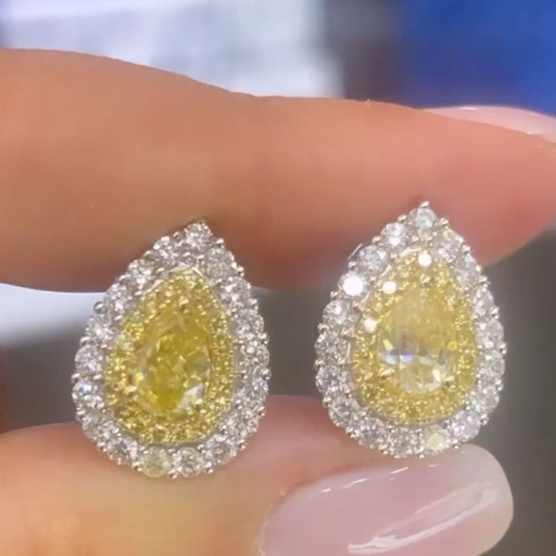 Ahabobo Yellow Stone Pear Cut Women's Stud Earrings