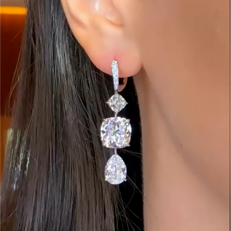 Ahabobo Luxurious Pear Cut & Cushion Cut White Stone Drop Earrings