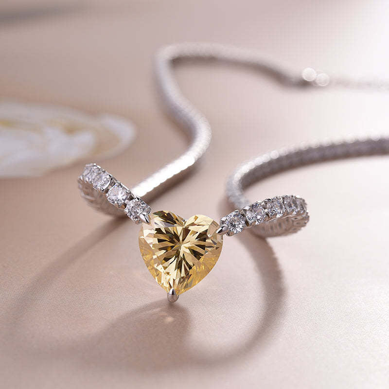 5.0Ct Gorgeous Yellow Sapphire Heart Cut Pendant with Necklace In Sterling Silver