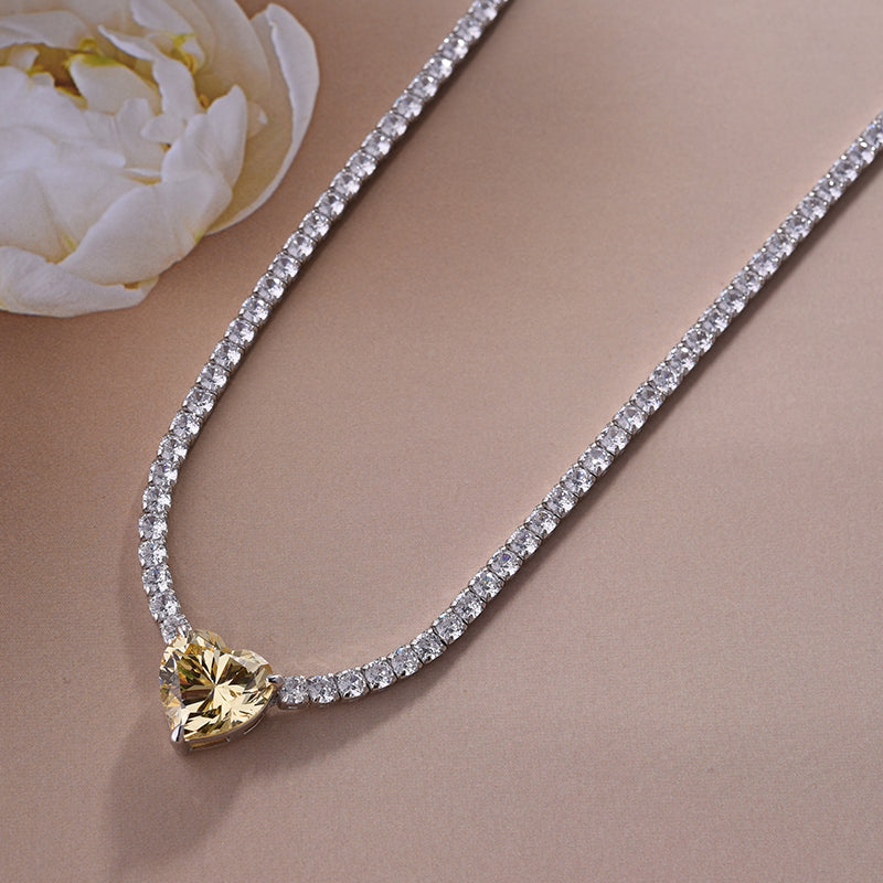 5.0Ct Gorgeous Yellow Sapphire Heart Cut Pendant with Necklace In Sterling Silver