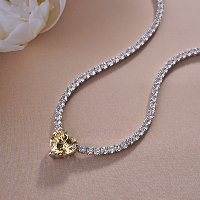 5.0Ct Gorgeous Yellow Sapphire Heart Cut Pendant with Necklace In Sterling Silver