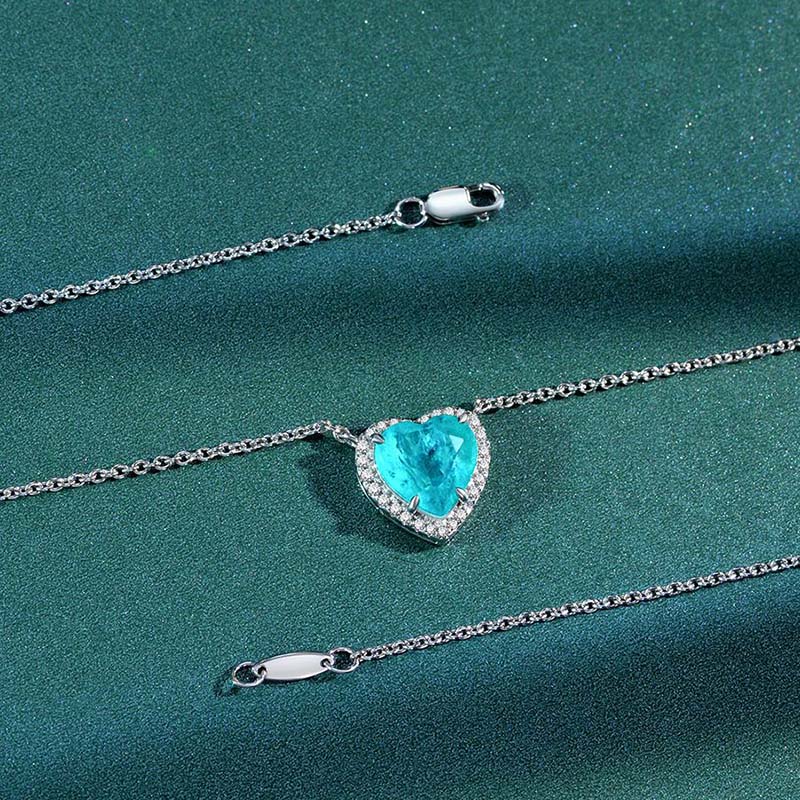 4.0Ct Halo Heart Cut Aquamarine Blue Necklace For Women In Sterling Silver
