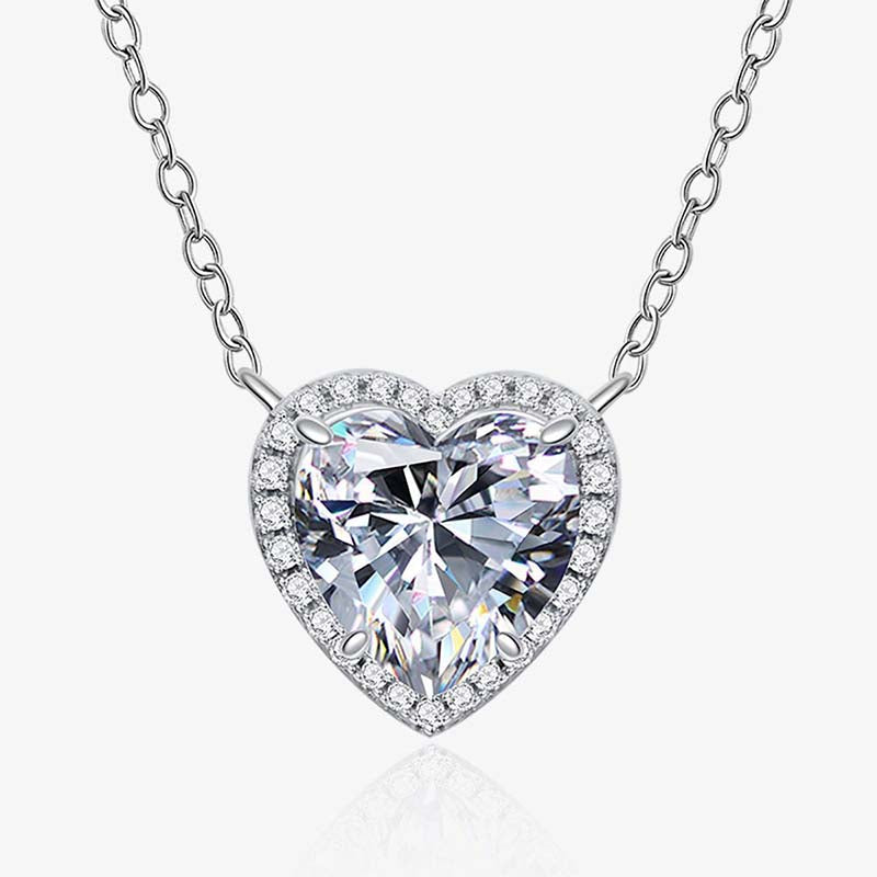 4.0Ct Elegant Halo Heart Cut Necklace For Women In Sterling Silver