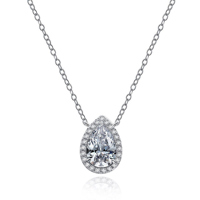 3.0Ct Elegant Halo Pear Cut Necklace For Women In Sterling Silver