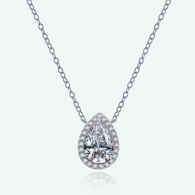 3.0Ct Elegant Halo Pear Cut Necklace For Women In Sterling Silver