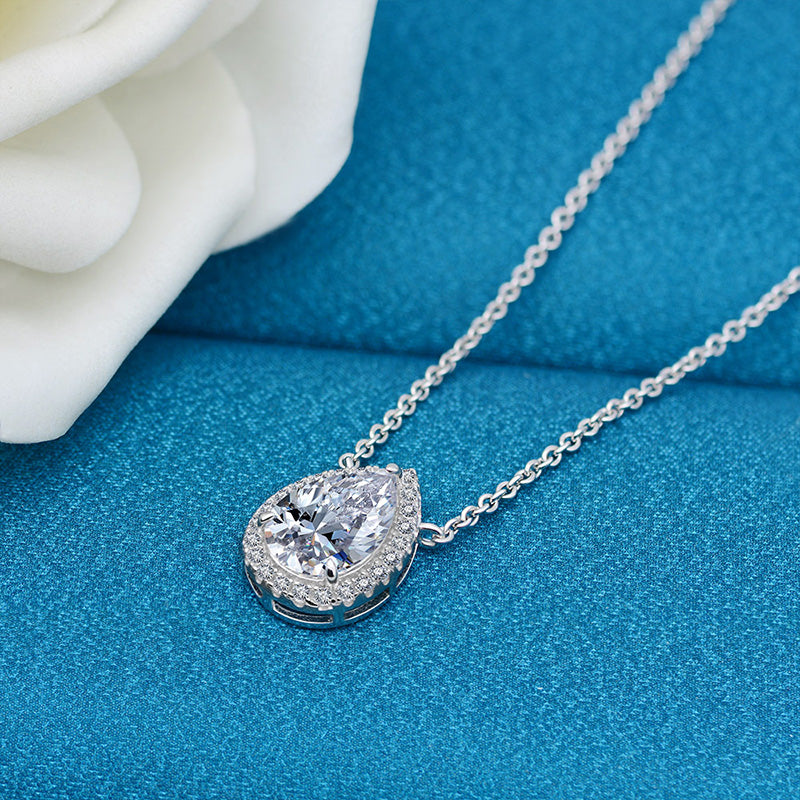 3.0Ct Elegant Halo Pear Cut Necklace For Women In Sterling Silver