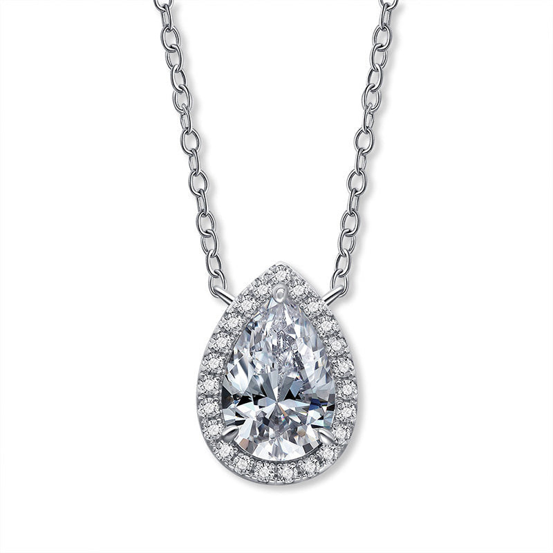 3.0Ct Elegant Halo Pear Cut Necklace For Women In Sterling Silver
