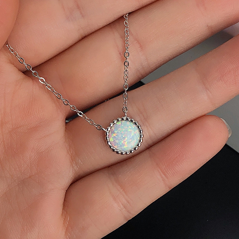 2.0Ct Elegant Halo Round Cut Opal Stone Women's Pendant Necklace In Sterling Silver