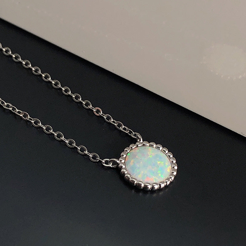 2.0Ct Elegant Halo Round Cut Opal Stone Women's Pendant Necklace In Sterling Silver