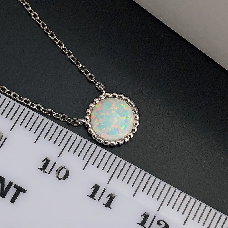 2.0Ct Elegant Halo Round Cut Opal Stone Women's Pendant Necklace In Sterling Silver