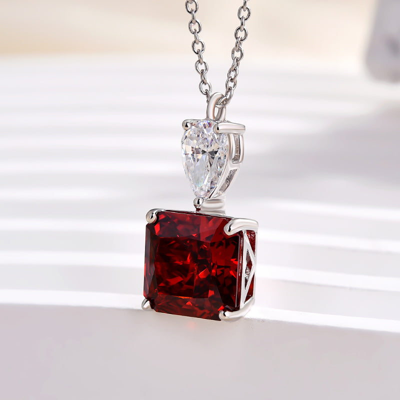 5.0 Carat Stunning Radiant Cut Ruby Stone Necklace In Sterling Silver