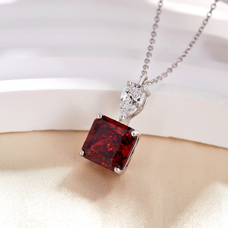 5.0 Carat Stunning Radiant Cut Ruby Stone Necklace In Sterling Silver
