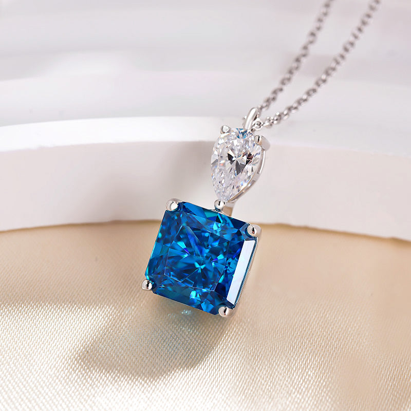 5.0Ct Stunning Radiant Cut Blue Sapphire Necklace In Sterling Silver
