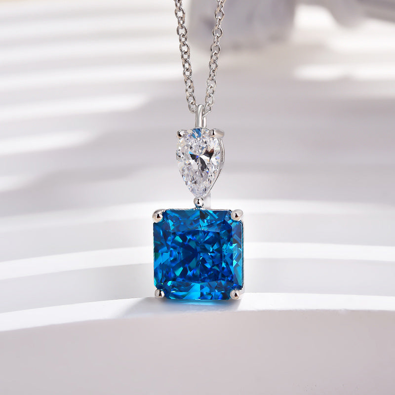 5.0Ct Stunning Radiant Cut Blue Sapphire Necklace In Sterling Silver