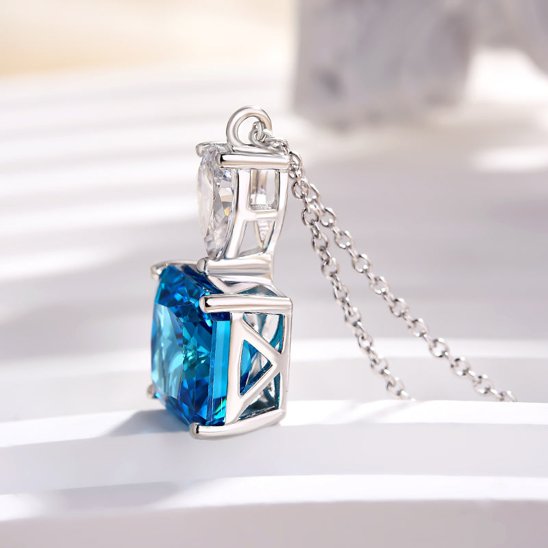 5.0Ct Stunning Radiant Cut Blue Sapphire Necklace In Sterling Silver