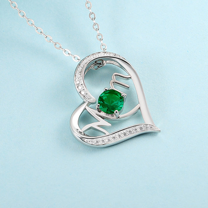 Ahabobo Mother's Day Gift Heart Shape Mom Green Stone Round Cut Necklace