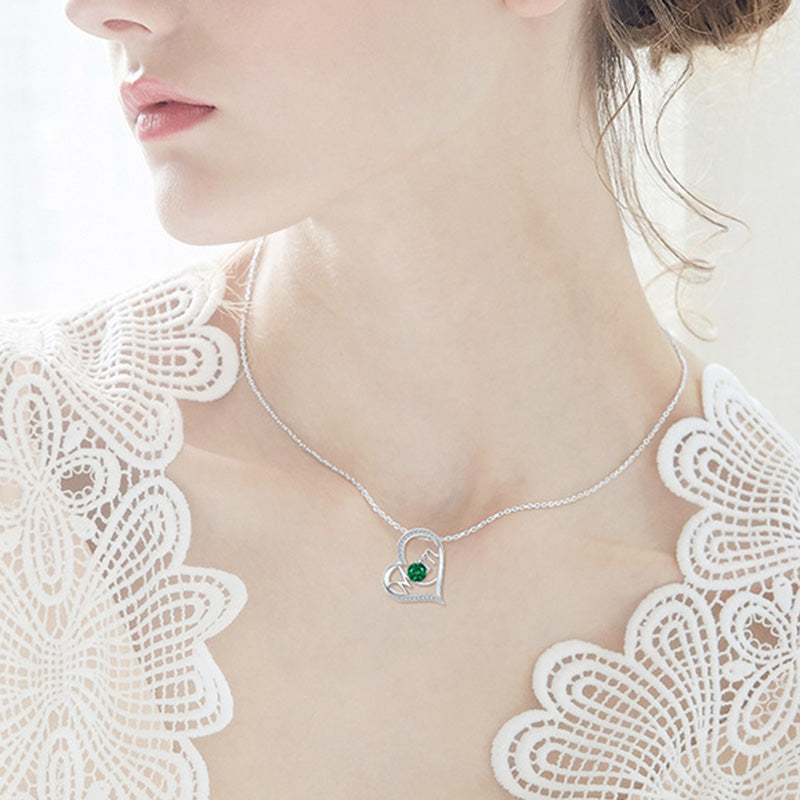 Ahabobo Mother's Day Gift Heart Shape Mom Green Stone Round Cut Necklace
