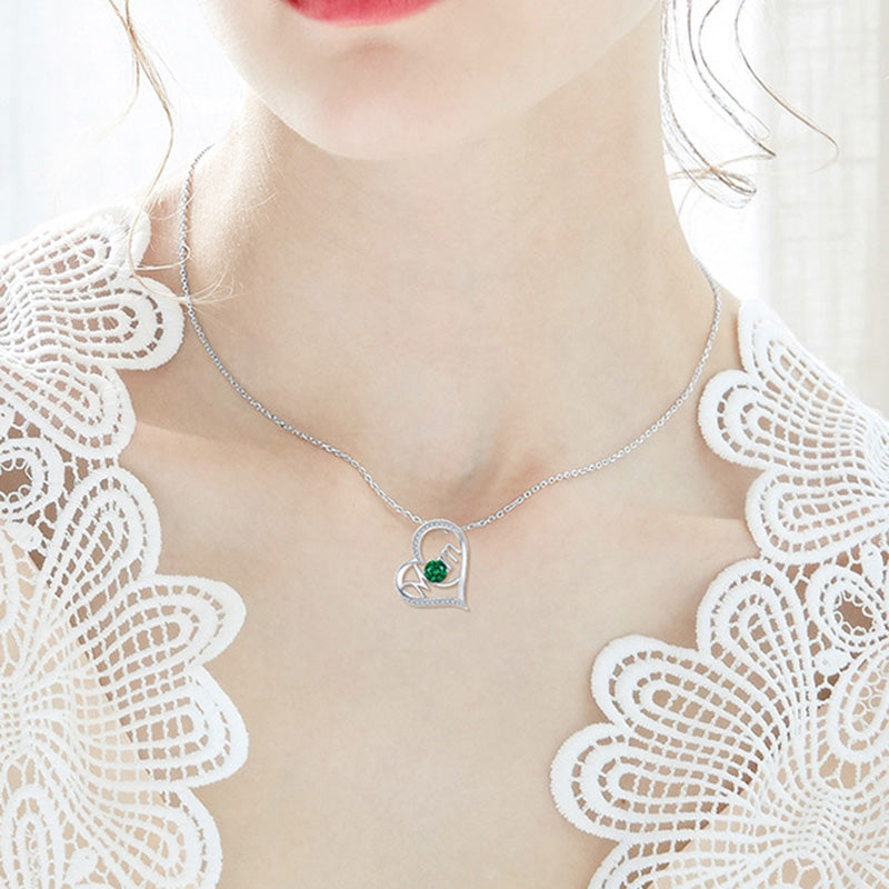 Ahabobo Mother's Day Gift Heart Shape Mom Green Stone Round Cut Necklace