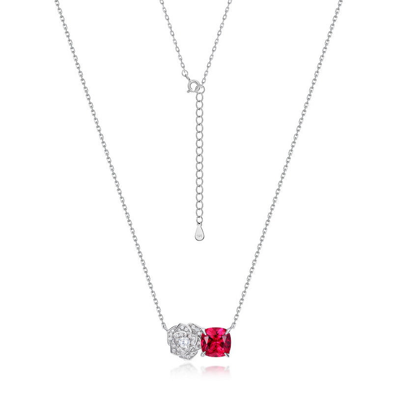 Ahabobo Mother's Day Gift Ruby Cushion Cut Necklace