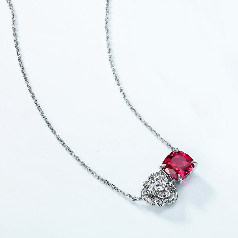 Ahabobo Mother's Day Gift Ruby Cushion Cut Necklace