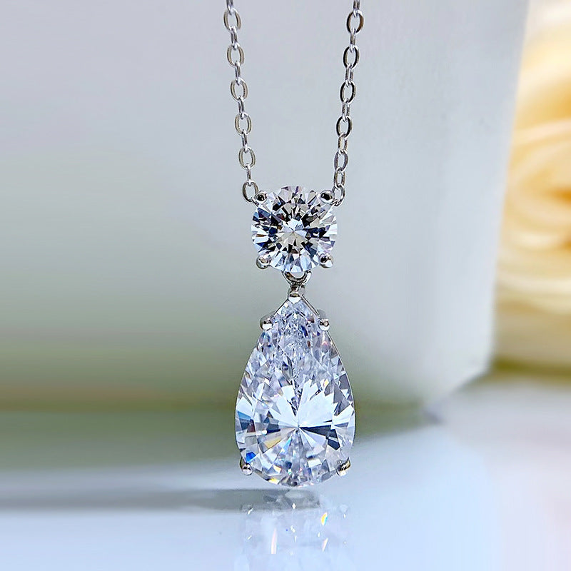 6.25 Carat Excellent Pear Cut Women's Necklace In Sterling Silver