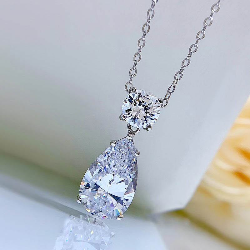 6.25 Carat Excellent Pear Cut Women's Necklace In Sterling Silver