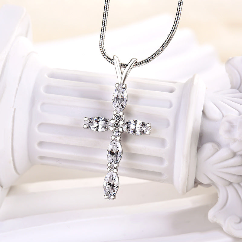 1.3Ct Precious Marquise Cut Cross Pendant Necklace