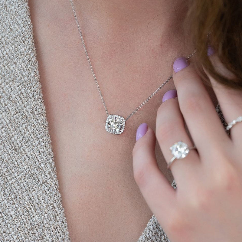 Elegant Halo Cushion Cut Pendant Necklace