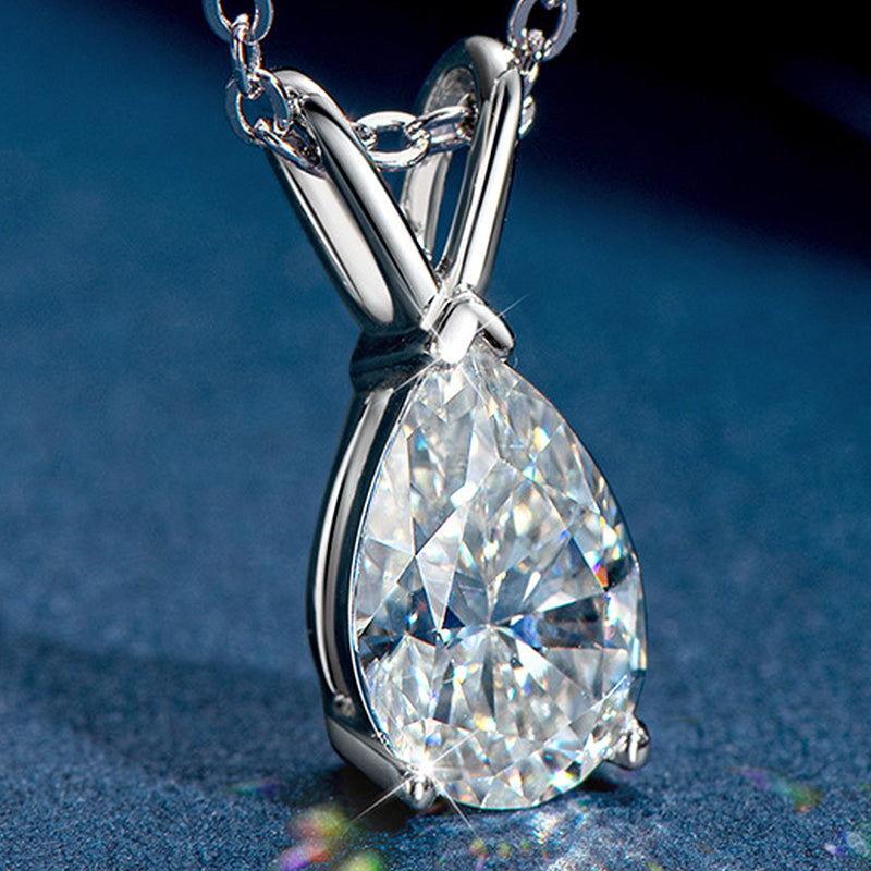 1.5 Carat Moissanite Pear Cut Pendant Necklace In Sterling Silver