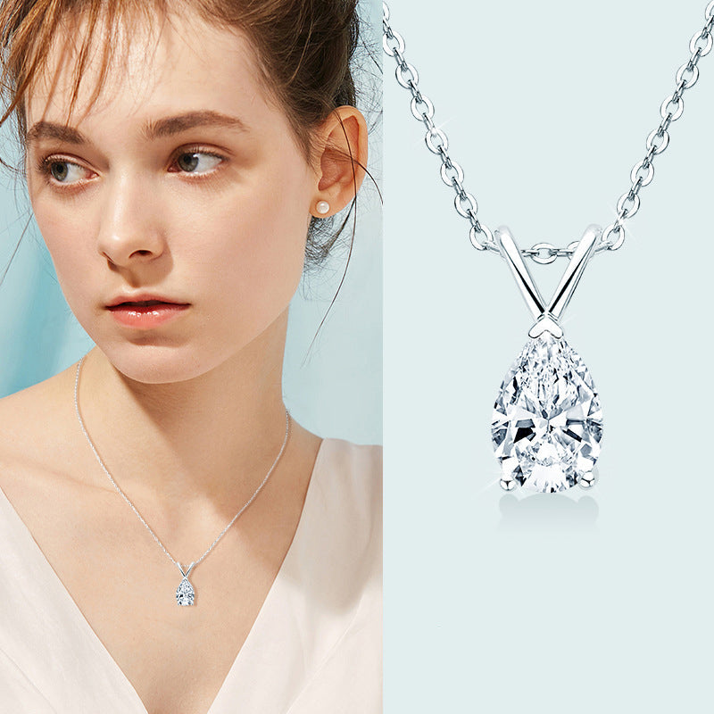 1.5 Carat Moissanite Pear Cut Pendant Necklace In Sterling Silver