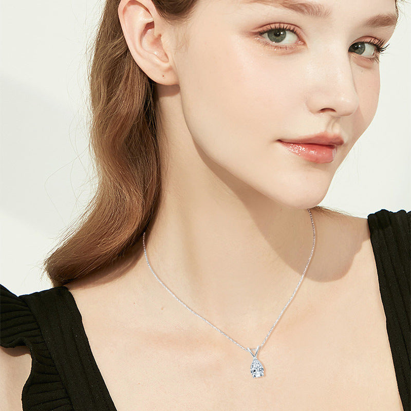1.5 Carat Moissanite Pear Cut Pendant Necklace In Sterling Silver