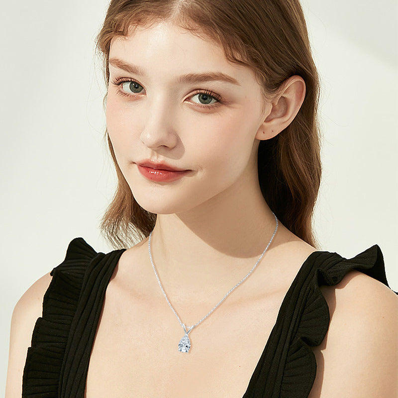 1.5 Carat Moissanite Pear Cut Pendant Necklace In Sterling Silver