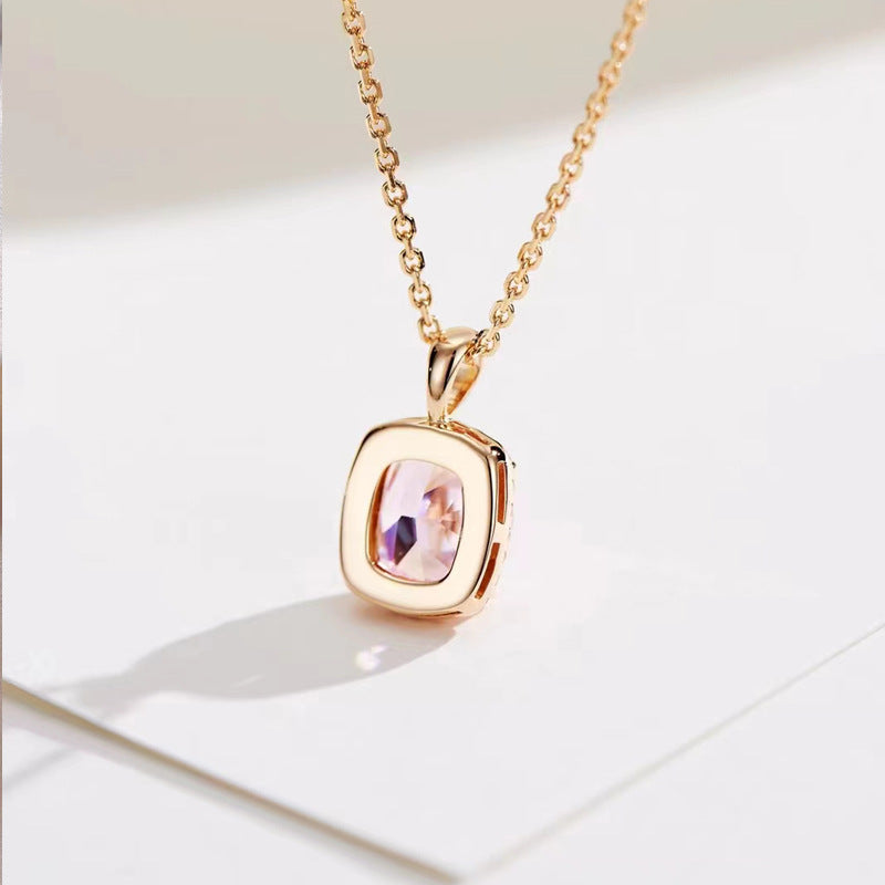 2.0Ct Elegant Halo Cushion Cut Pink Stone Necklace