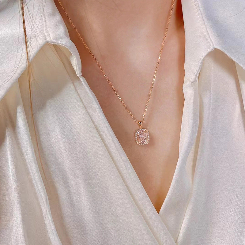 2.0Ct Elegant Halo Cushion Cut Pink Stone Necklace