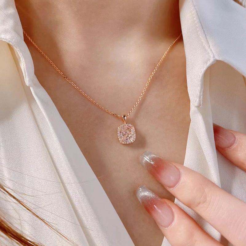 2.0Ct Elegant Halo Cushion Cut Pink Stone Necklace