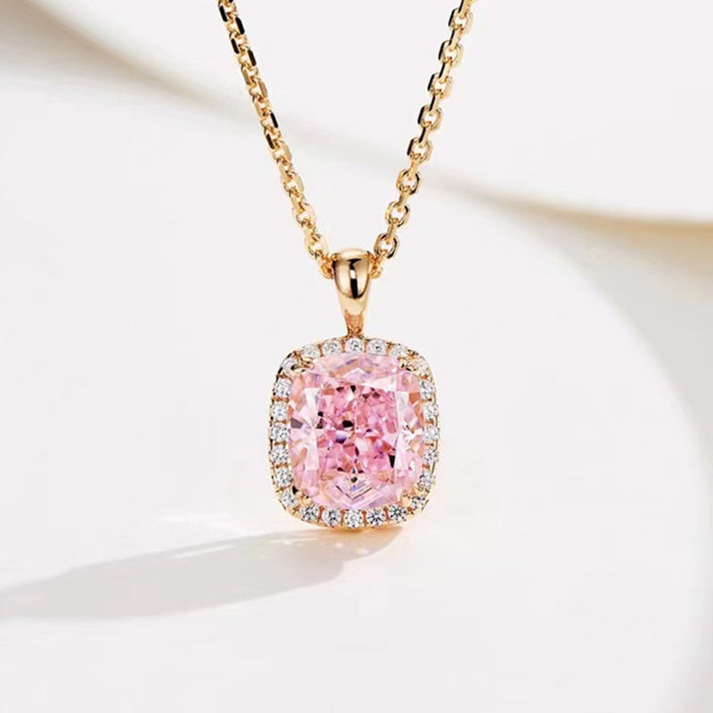 2.0Ct Elegant Halo Cushion Cut Pink Stone Necklace