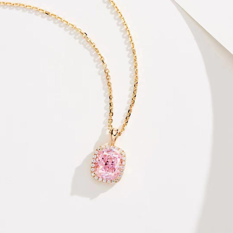 2.0Ct Elegant Halo Cushion Cut Pink Stone Necklace
