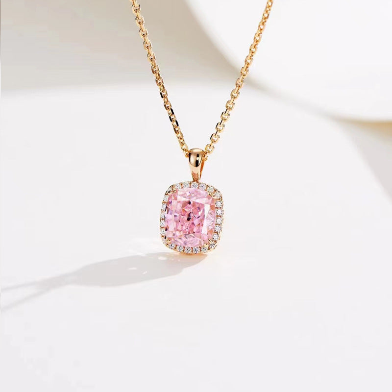 2.0Ct Elegant Halo Cushion Cut Pink Stone Necklace