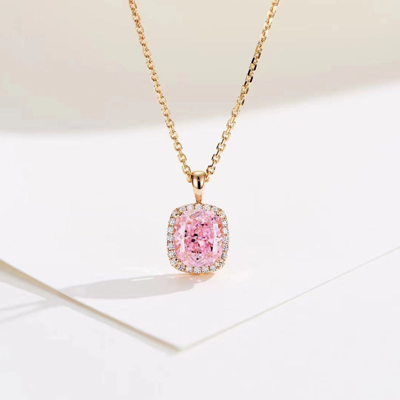 2.0Ct Elegant Halo Cushion Cut Pink Stone Necklace