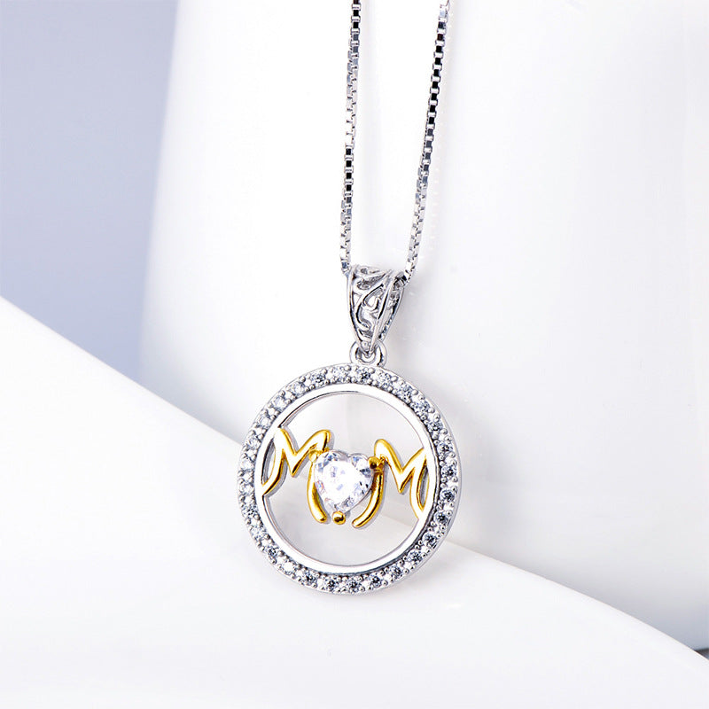Ahabobo Mother's Day Gift Heart Cut Mom Two-tone Necklace