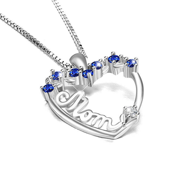 Ahabobo Mother's Day Gift Blue Stone Heart Shaped Mom Necklace