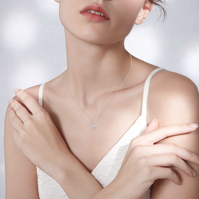 0.75Ct Moissanite Round Cut Necklace In Sterling Silver