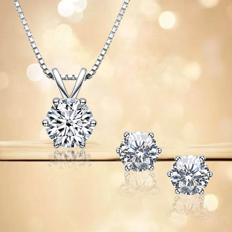 Moissanite White Gold 6 Prong Round Cut 2PC Jewelry Set