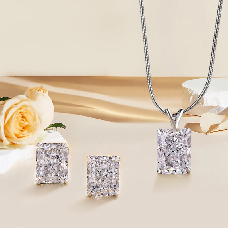 Ahabobo Classic Crushed Ice Radiant Cut 2PC Jewelry Set
