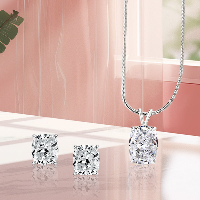 Ahabobo Classic Crushed Ice Cushion Cut 2PC Jewelry Set